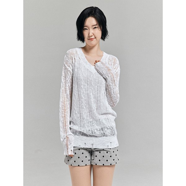 디스트로이드 시스루 긴팔 니트 화이트