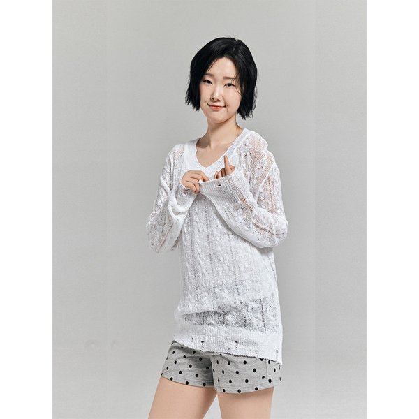 디스트로이드 시스루 긴팔 니트 화이트
