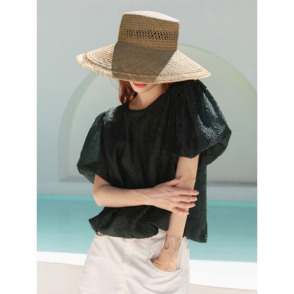 링클 퍼프 소매 블라우스_4color