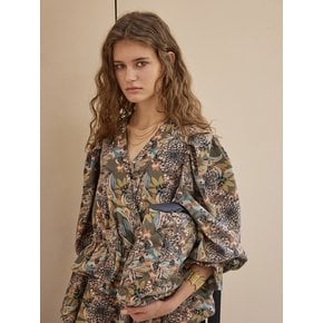 Paisley Print Corduroy V Neck Ruffle Asymmetric Long Dress