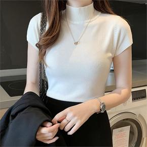 여성 반팔 니트 얇은 반목 베이직 티셔츠 (S10065458)