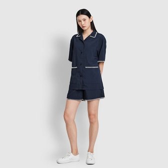 JAJU 여 크링클 배색 스티치 반팔 셔츠 J116203544056