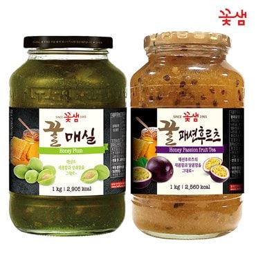  꽃샘 꿀 매실차 1KG +꿀 패션후르츠차 1KG (과일청)