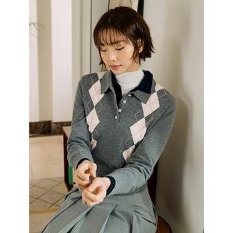 빈폴레이디스 울 혼방 아가일 T칼라 풀오버 - 그레이 (BF5151C063)