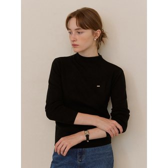 어다울 Semi half neck pola knit - black