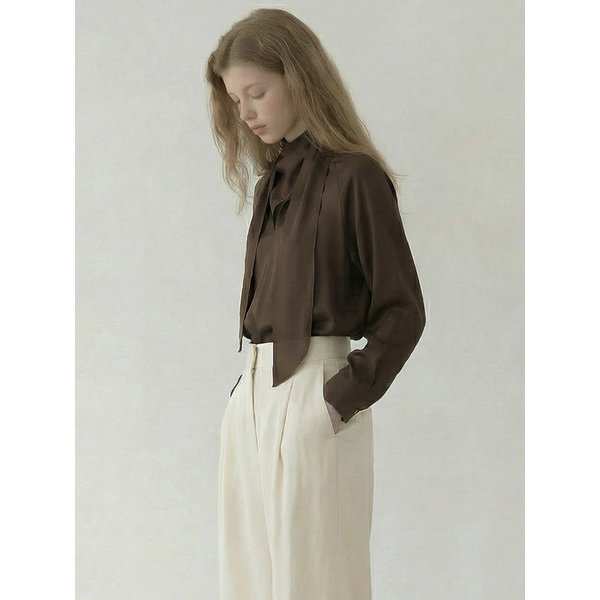 숄카라 스카프 블라우스_BROWN