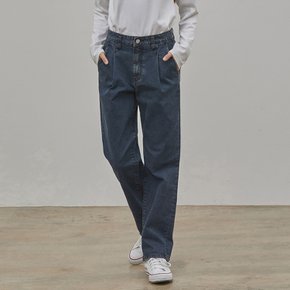 DENIM TUCK STRAIGHT PANTS INDIGO