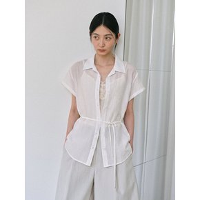 Belted Open Collar Shirt (2color)