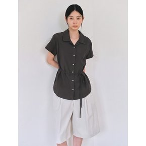 Belted Open Collar Shirt (2color)