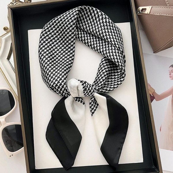 [옷자락] 여성 하운드체크 실키 사각 패션 쁘띠 스카프