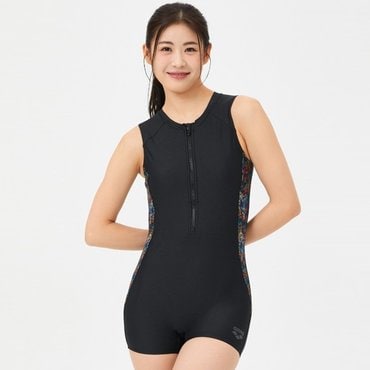 아레나 아쿠아로빅 여성 실내수영복 파이어워크 2부 반신 (A4FL1LS03BLK)(브라캡내장형)
