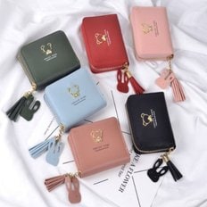  후스레이디 여성 골드곰 장식 지퍼 동전 카드지갑