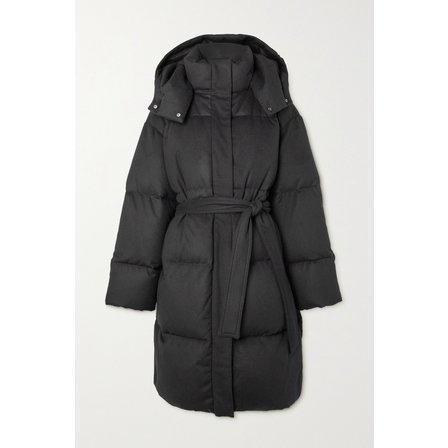 조셉 Celida Belted Hooded Quilted Wool, Tencel And Cashmere-blend Flannel Coat 블랙