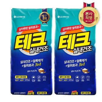  테크 3in1 실내건조 분말세제 세탁세제 일반드럼 겸용 리필 2.5KG x 2개