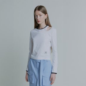 FAREN Color Point Cut-Out Jersey Crop Top_White