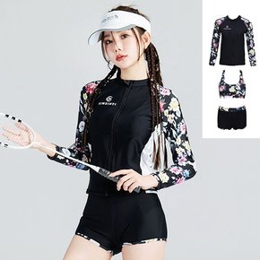 M~2XL 3피스 다미 집업 여자래쉬가드세트 여자레쉬가드 빅사이즈 래시가드 수영복