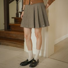 Herringbone wool pleats mini skirt_Brown