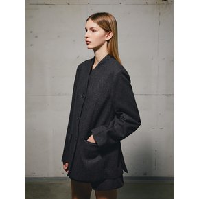 WOOL COLLARLESS BLAZER (CHARCOAL)