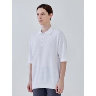 애드호크 남성 오버핏 피케 반팔티셔츠 (WHITE)