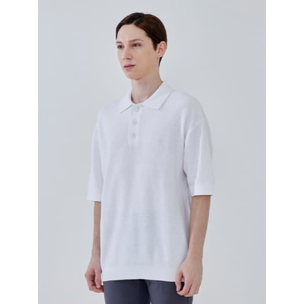 남성 오버핏 피케 반팔티셔츠 (WHITE)