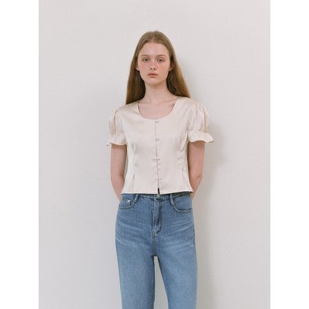 라미네즈 Satin Crop Blouse - Beige