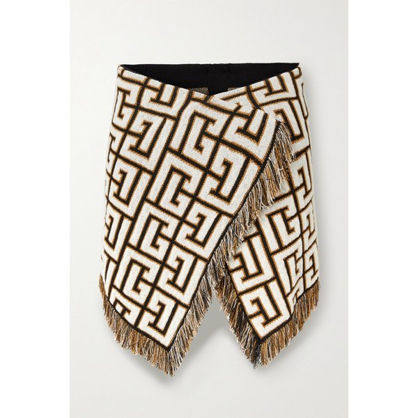 Wrap-effect Fringed Jacquard-knit Mini Skirt 블랙 22250442026122074