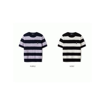 후아유 여성 스티브 반팔 스트라이프 케이블 니트   Steve Stripe Cable Sweater WHKAE2.._P359188438