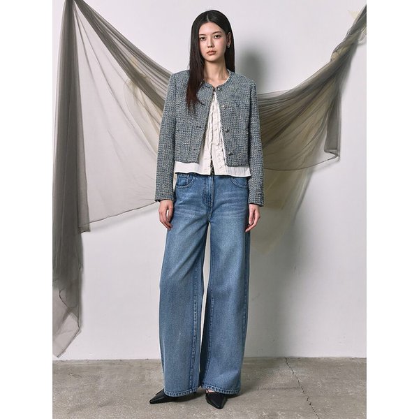 Tweed Round Jacket  Navy (KE6211M04R)