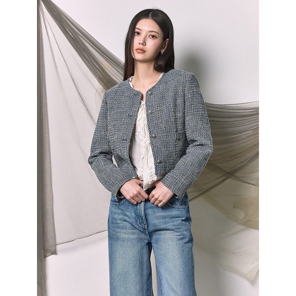 Tweed Round Jacket  Navy (KE6211M04R)
