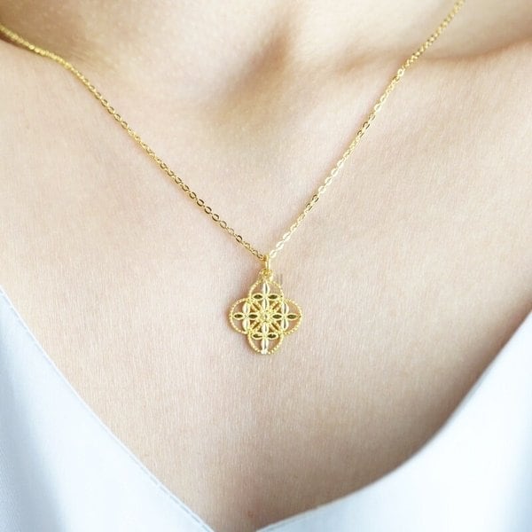 [가앤] 24k순금 컷팅 꽃 클로버 목걸이3.75g