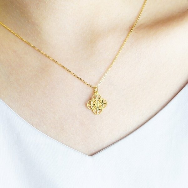 [가앤] 24k순금 컷팅 꽃 클로버 목걸이3.75g