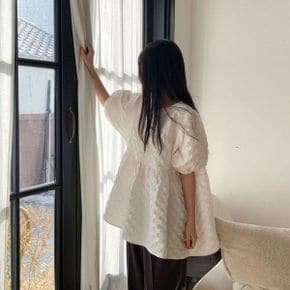 자가드 퍼프 오버핏 셔링 빅사이즈 블라우스 티셔츠 F850_P389277784