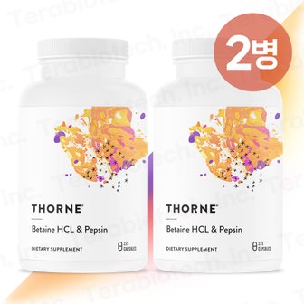  [무료배송] Thorne 쏜리서치 쏜땡땡 Betaine HCL&Pepsin 베타인 HCL&펩신 225캡슐 2병