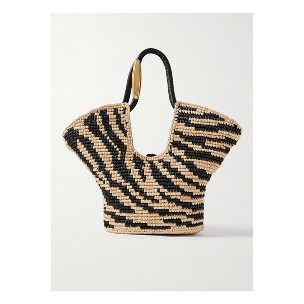 골든타임 스몰 가죽 트리밍 라피아 자카드 토트 지브라 프린트 46376663162878102