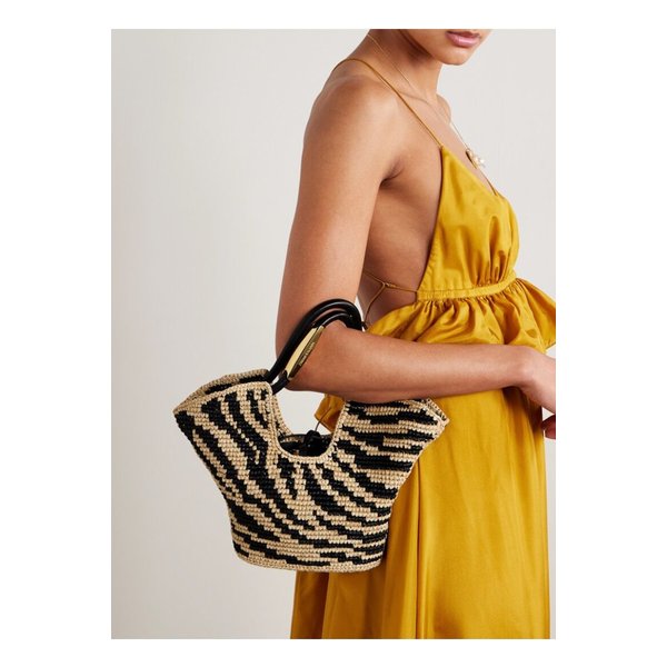 골든타임 스몰 가죽 트리밍 라피아 자카드 토트 지브라 프린트 46376663162878102