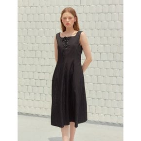 EYELET DETAIL SLEEVELESS MIDI ONEPIECE_BLACK