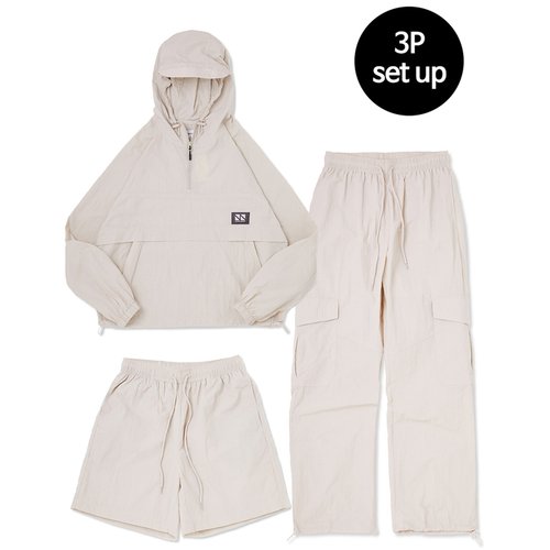 [꼼소넛] Hood Anorak 3-Piece Full Set Up (Beige) CSOs-003 [Unisex]