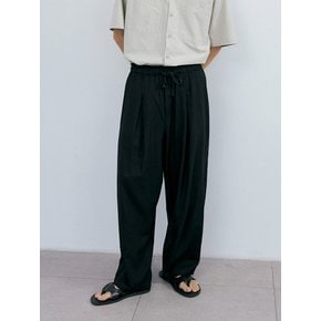 Pleats linen deep tuck pants (black)