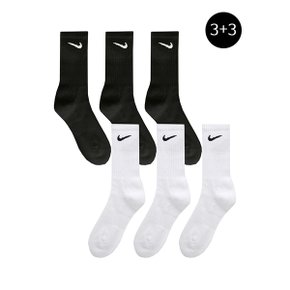 1+1/총6켤레 스포츠 쿠션 양말 스우시 중목 화이트/블랙