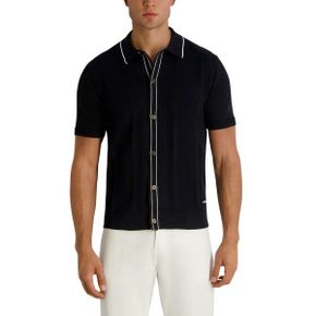 칼라거펠트 맨즈 Short-Sleeve Regular-Fit 우븐 스웨터 - 블랙 26255027 1335636