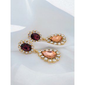 Purple & Orange Crystal ``drop`` Shaped Earrings