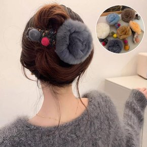 예쁜 밍크 털 퍼 빅 플라워 클립 집게핀 겨울 머리핀 올림머리 반올림 긴머리 반머리 헤어 삔
