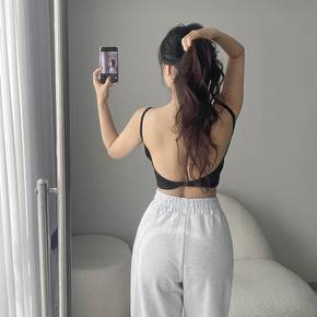 / 스포티 백리스 오픈 민소매 슬림핏 크롭 캡내장 끈 나시 티셔츠 8컬러