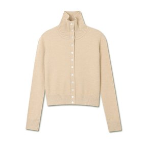 HIGH NECK BUTTON CARDIGAN NATURAL BEIGE