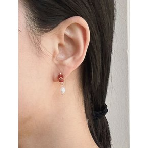 스퀘어 커넬리언 원석 진주드롭 이어링 Square carnelian gemstone pearldrop earrings