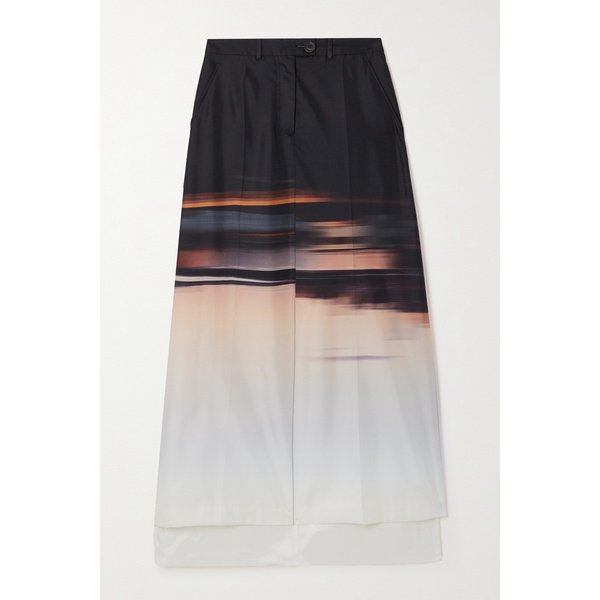 피터 도 플리츠 데그라데 실크 새틴 미디 스커트 블랙 1647597289621658