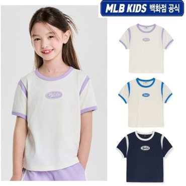 MLB키즈 [벡화점공식]  25SS 바시티 여아 라운드 로고 크롭 티셔츠 (3color) 7FTSV0153