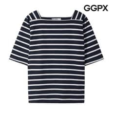 스퀘어넥 스트라이프 5부 반팔 티셔츠 (GP3TS017F)