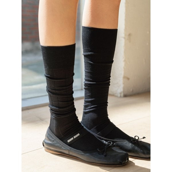 [no.039] black silket knee-socks
