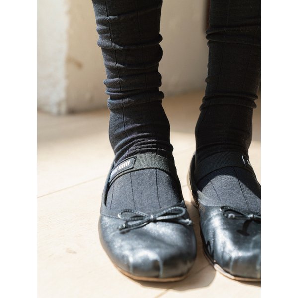 [no.039] black silket knee-socks